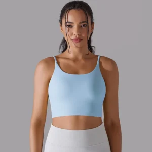 Débardeur de yoga pour femme, brassière rembourrée push-up, effet seconde peau, style camisole.